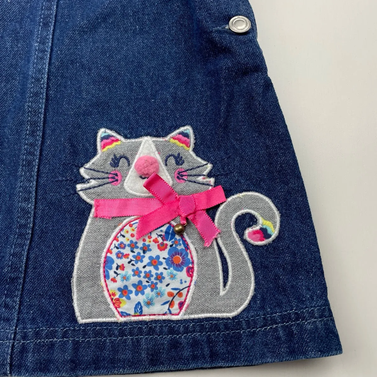 BOPSTER & MIMI embroidered denim overalls dress / pinafore, size 4, Pre-loved