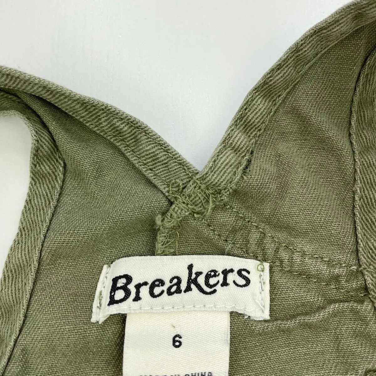 Breakers khaki cotton overalls dress / pinafore, size 6, Pre-loved