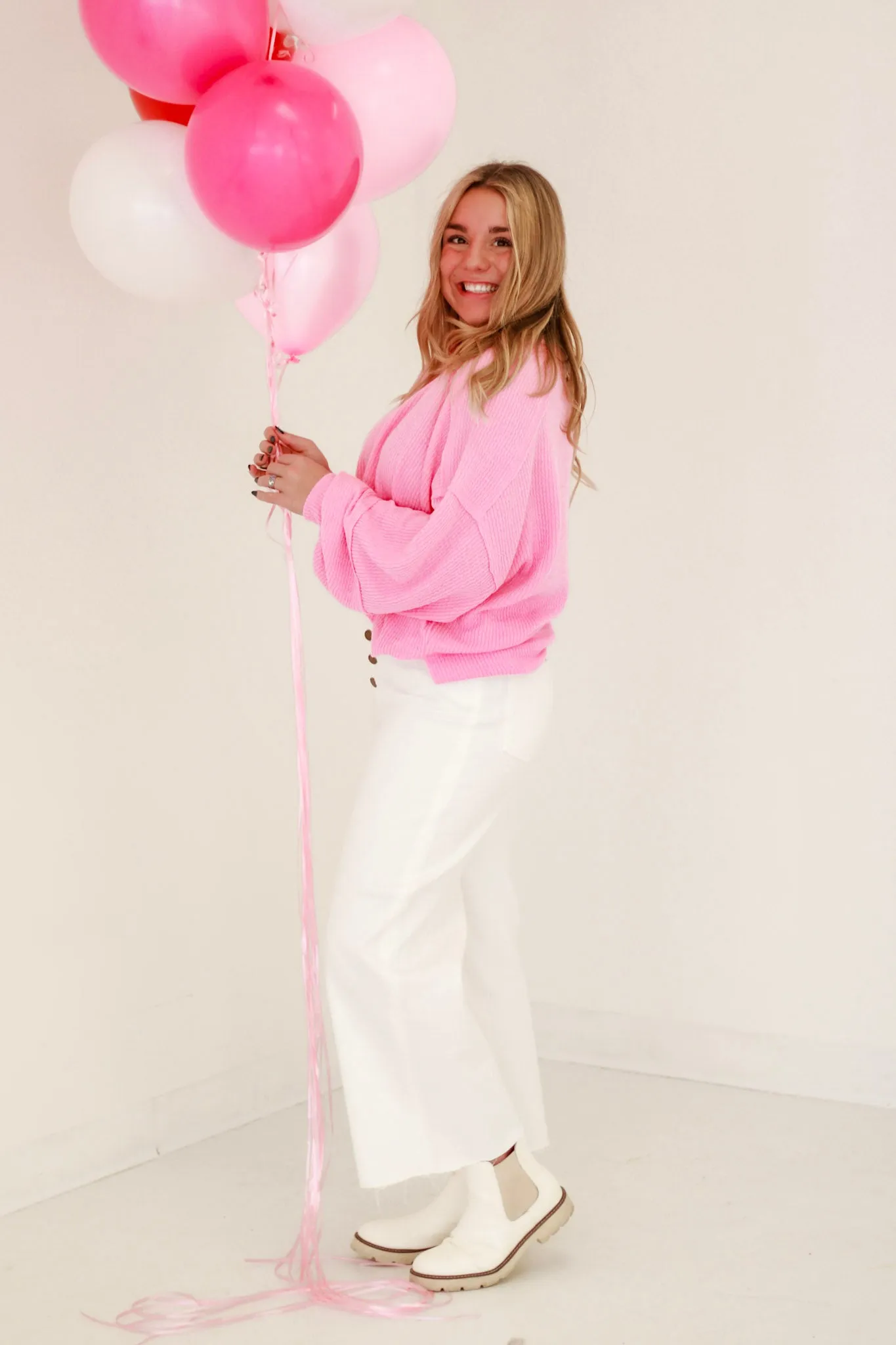 Candy Kisses Ribbed Henley in Pink