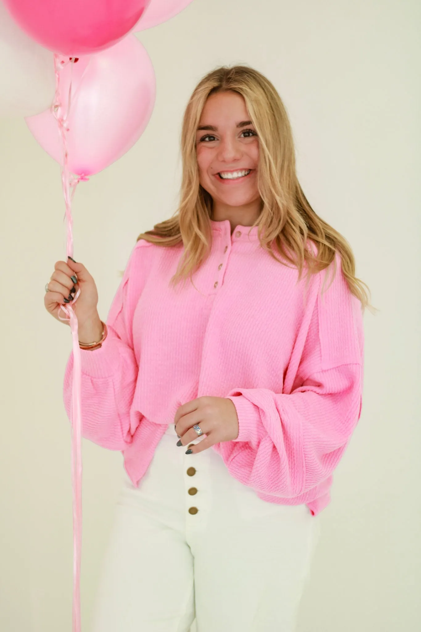 Candy Kisses Ribbed Henley in Pink