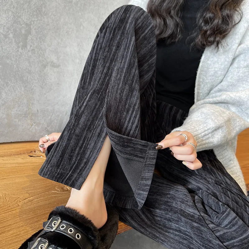 Casual Elastic-Waisted Split Hem Chinos