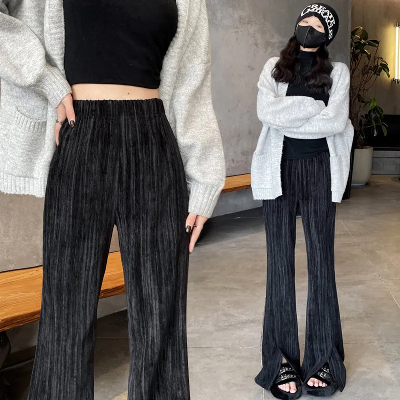 Casual Elastic-Waisted Split Hem Chinos