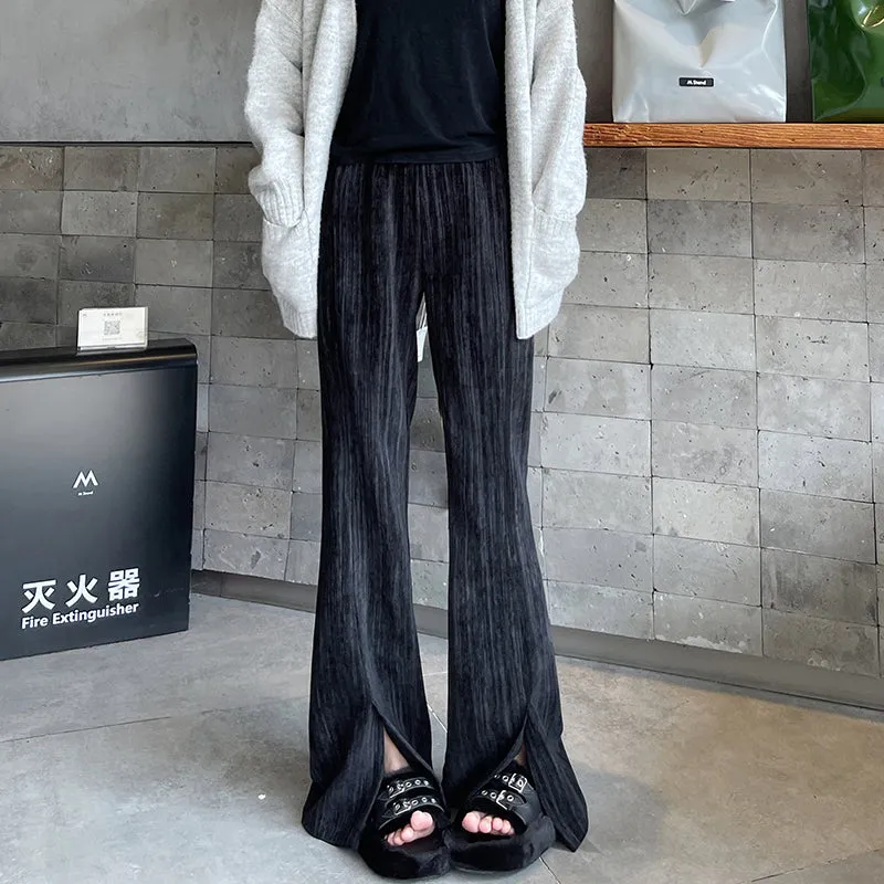 Casual Elastic-Waisted Split Hem Chinos