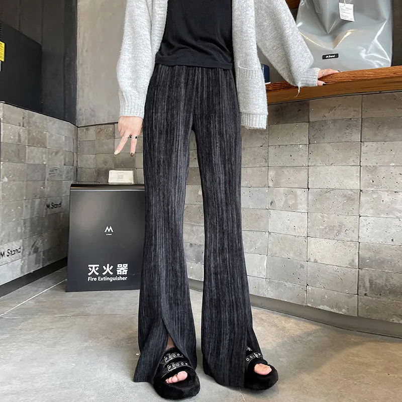 Casual Elastic-Waisted Split Hem Chinos