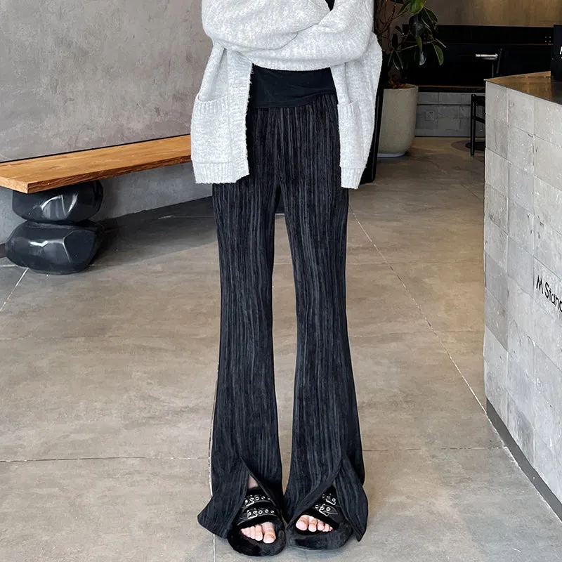 Casual Elastic-Waisted Split Hem Chinos