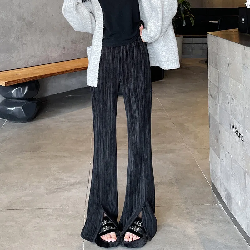 Casual Elastic-Waisted Split Hem Chinos