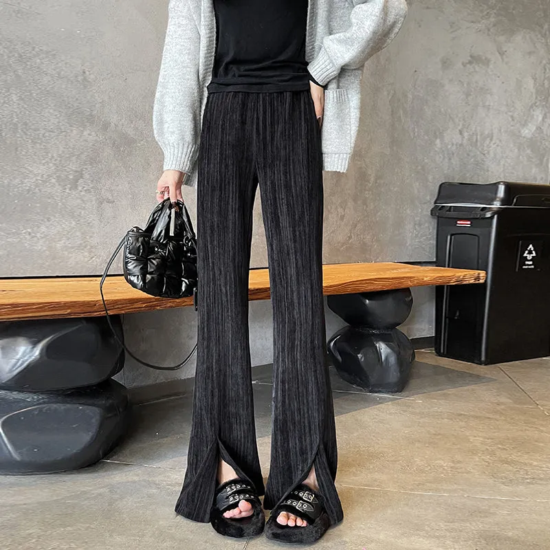 Casual Elastic-Waisted Split Hem Chinos
