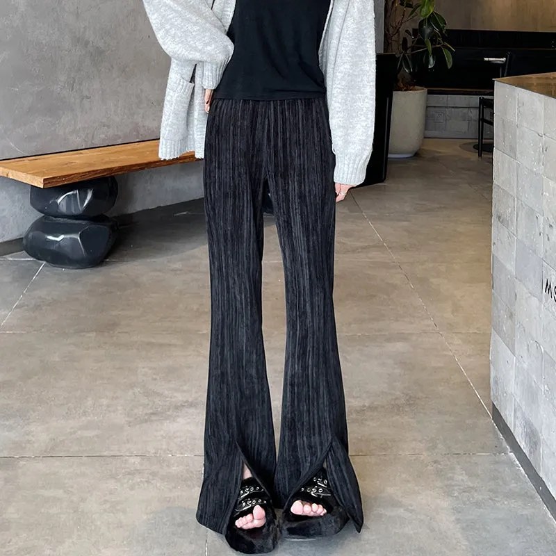 Casual Elastic-Waisted Split Hem Chinos