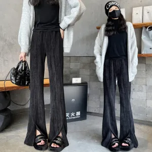 Casual Elastic-Waisted Split Hem Chinos