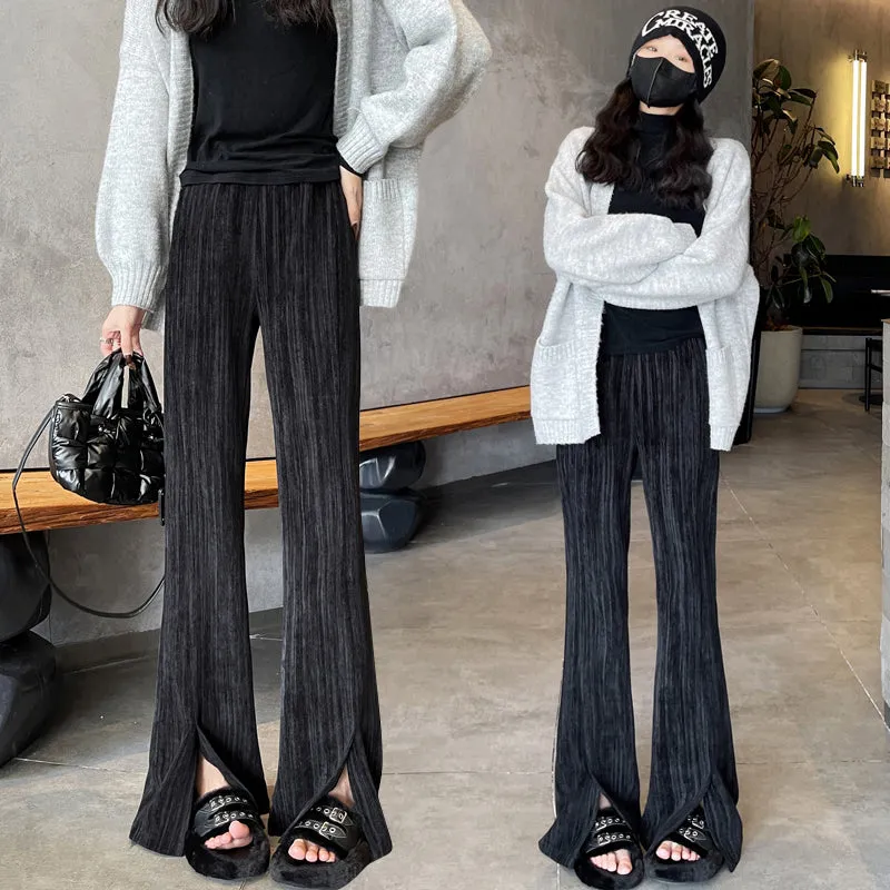 Casual Elastic-Waisted Split Hem Chinos
