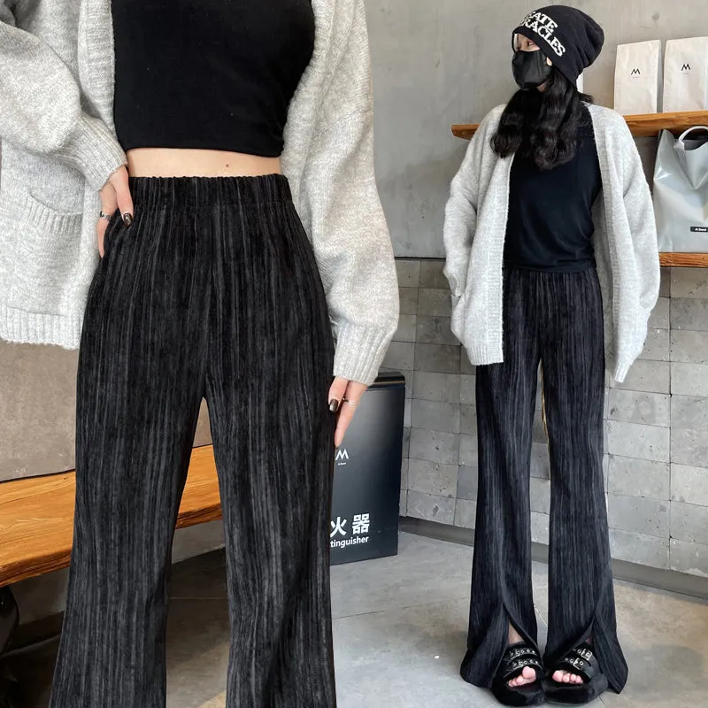 Casual Elastic-Waisted Split Hem Chinos