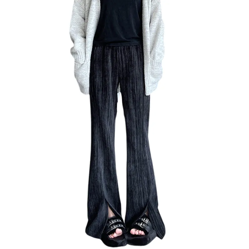Casual Elastic-Waisted Split Hem Chinos