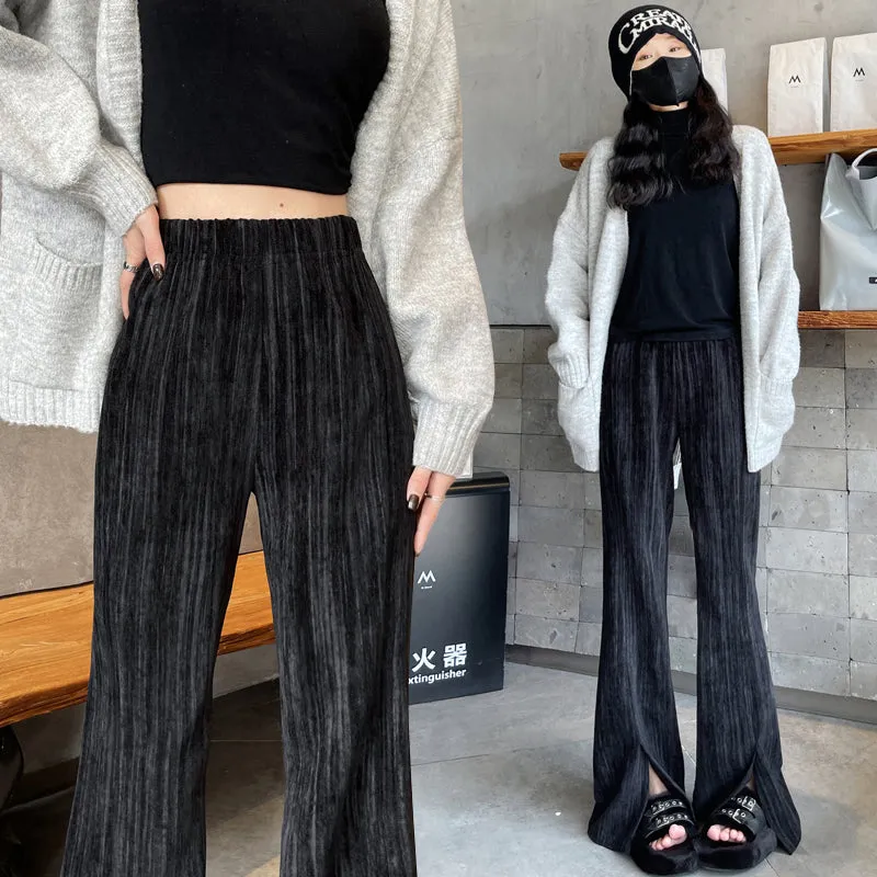 Casual Elastic-Waisted Split Hem Chinos