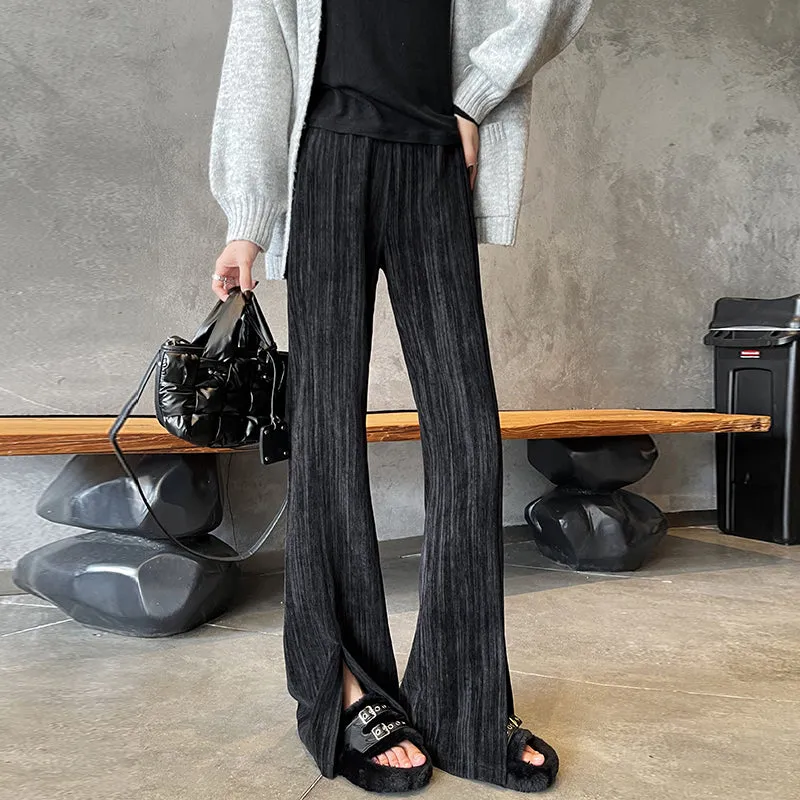 Casual Elastic-Waisted Split Hem Chinos