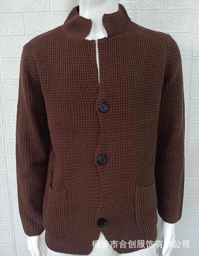 Casual Stand Collar Plus Sizes Knitted Cardigan Sweaters for Men