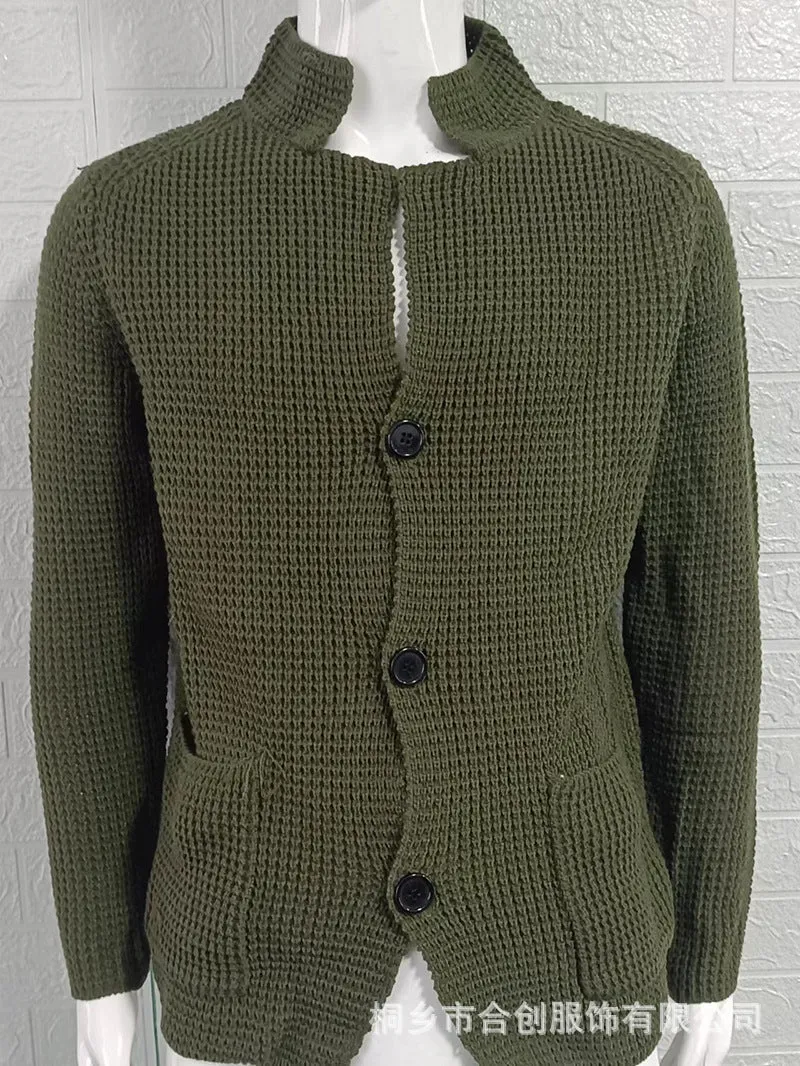 Casual Stand Collar Plus Sizes Knitted Cardigan Sweaters for Men