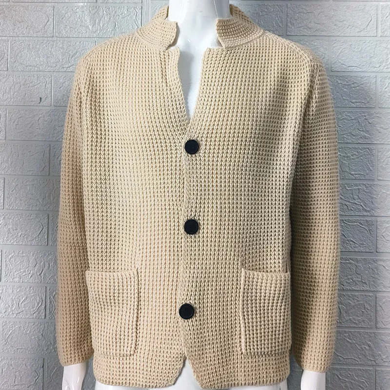 Casual Stand Collar Plus Sizes Knitted Cardigan Sweaters for Men