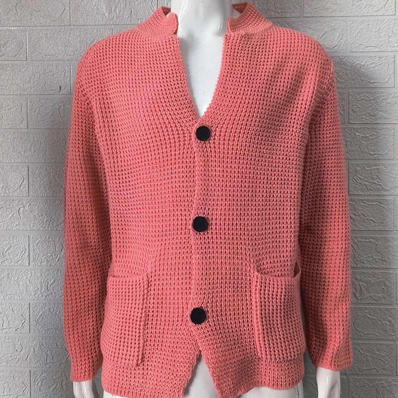 Casual Stand Collar Plus Sizes Knitted Cardigan Sweaters for Men