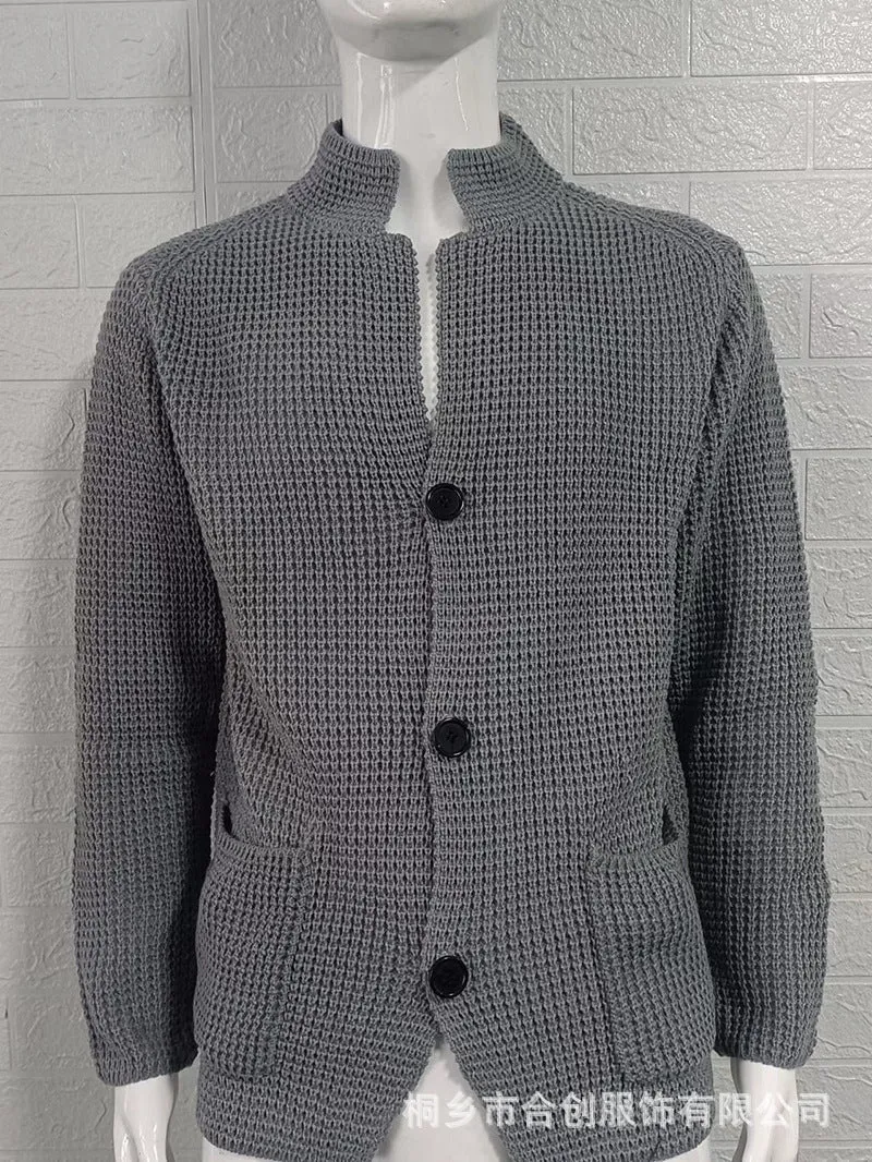 Casual Stand Collar Plus Sizes Knitted Cardigan Sweaters for Men