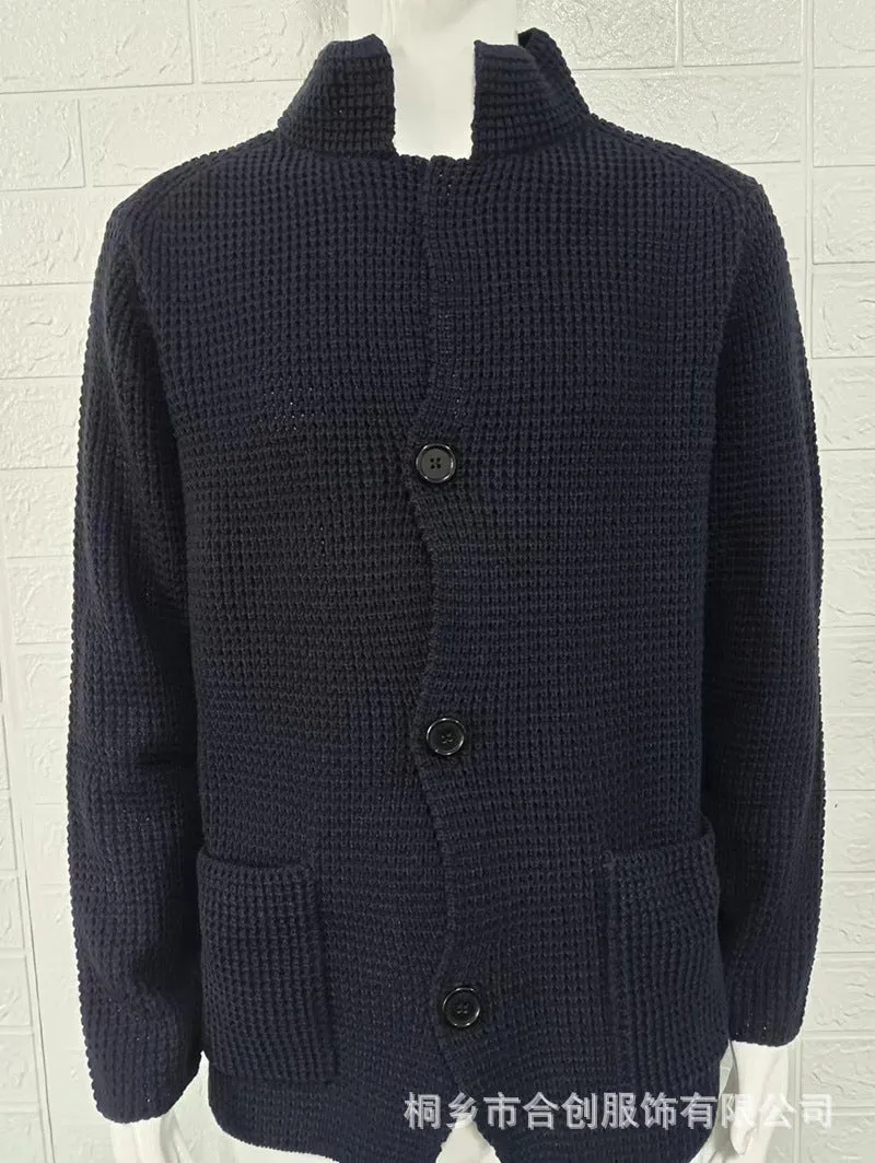 Casual Stand Collar Plus Sizes Knitted Cardigan Sweaters for Men
