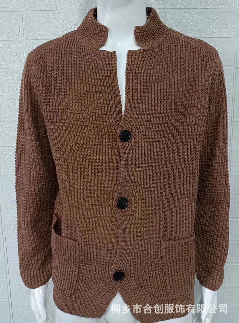Casual Stand Collar Plus Sizes Knitted Cardigan Sweaters for Men
