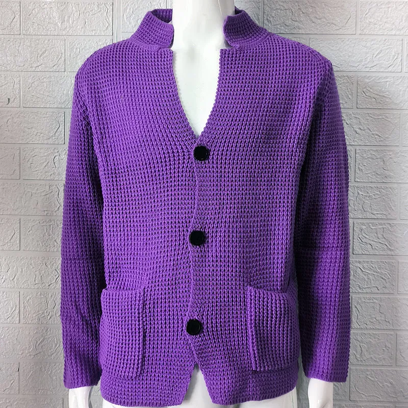 Casual Stand Collar Plus Sizes Knitted Cardigan Sweaters for Men