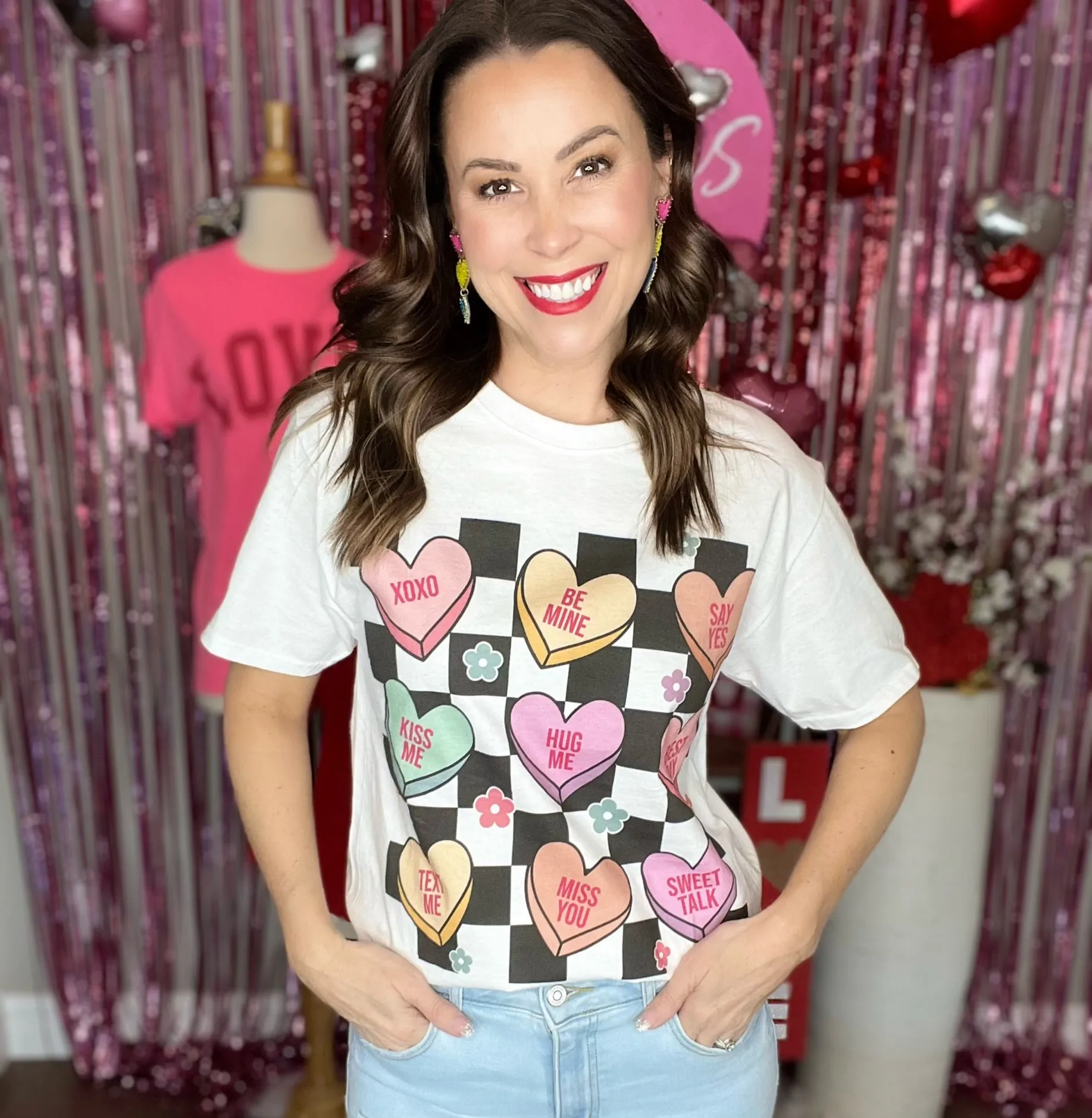 Checkerboard Conversation Hearts Graphic T-Shirt