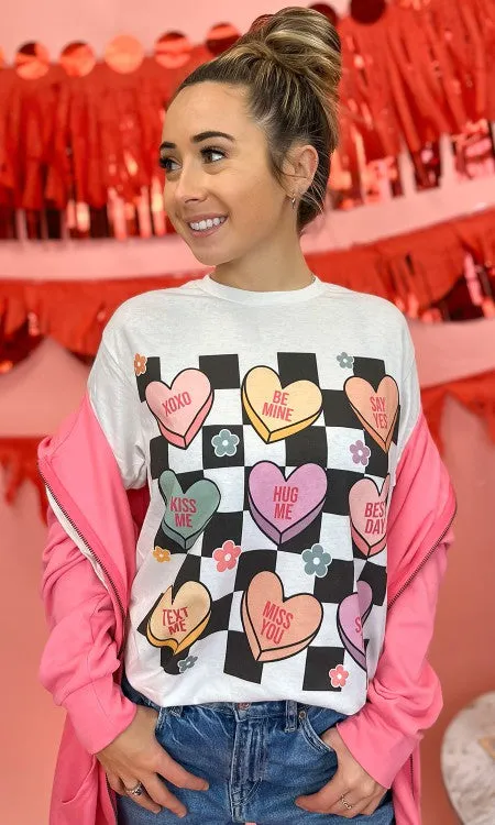 Checkerboard Conversation Hearts Graphic T-Shirt