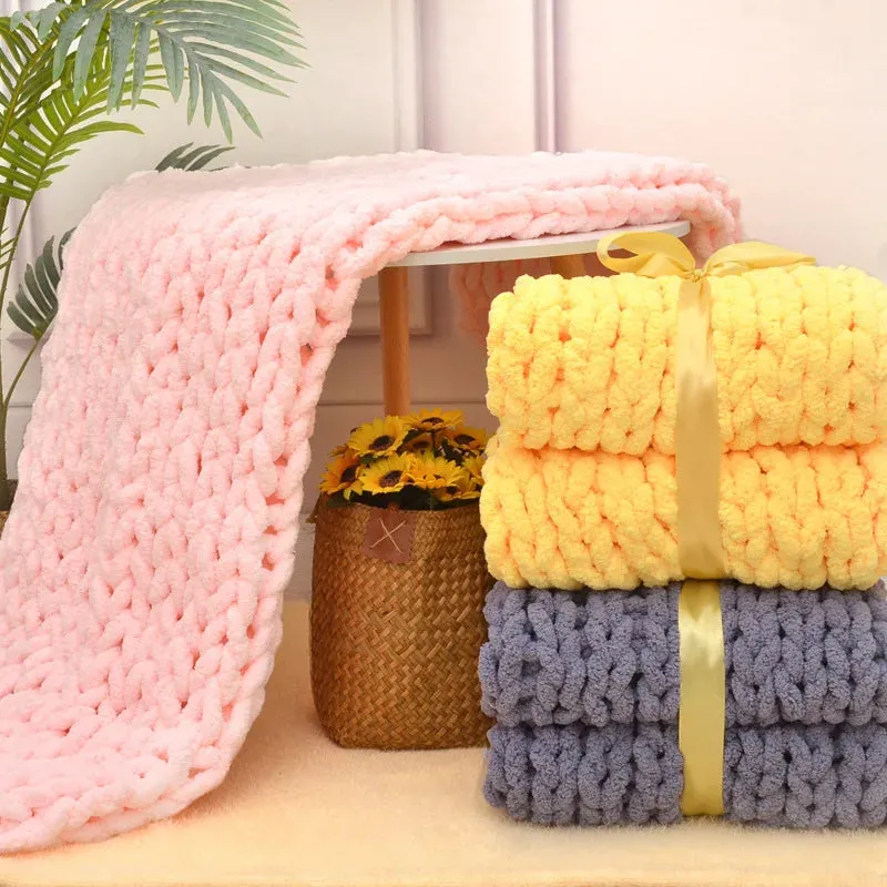 Chenille Chunky Knitted Blanket – Cozy, Handmade, and Stylish