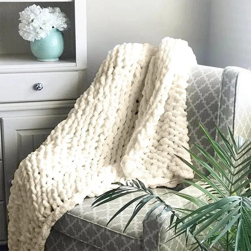 Chenille Chunky Knitted Blanket – Cozy, Handmade, and Stylish
