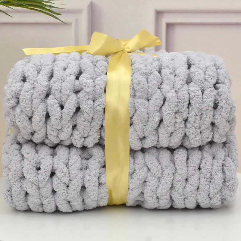 Chenille Chunky Knitted Blanket – Cozy, Handmade, and Stylish