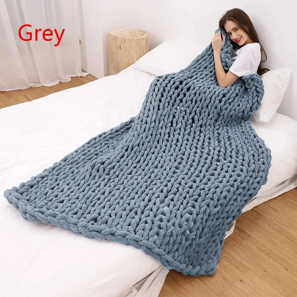 Chenille Chunky Knitted Blanket – Cozy, Handmade, and Stylish