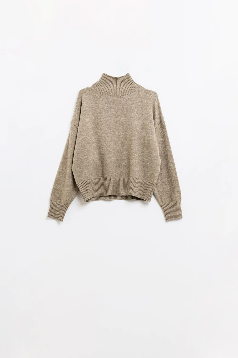 chunky knit sweater in beige with turtleneck