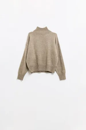 chunky knit sweater in beige with turtleneck