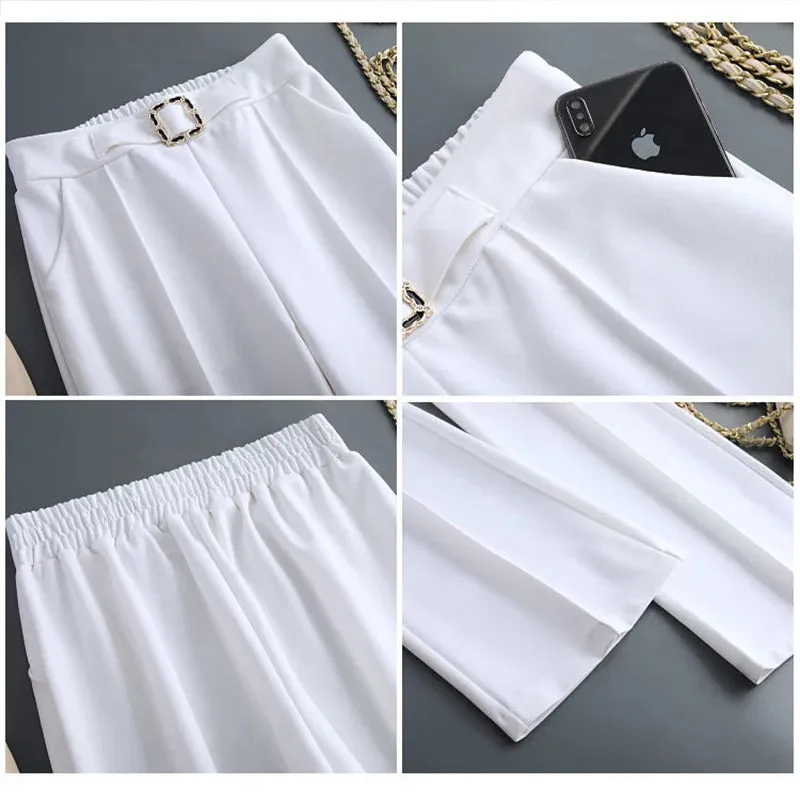 Classic High Waist Wide Leg Pants Office Lady Loose Thin Black Trousers  New Formal Chic Pants