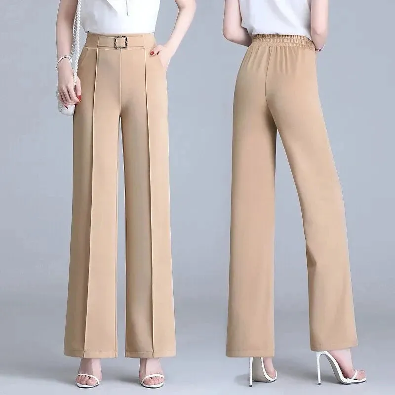 Classic High Waist Wide Leg Pants Office Lady Loose Thin Black Trousers  New Formal Chic Pants