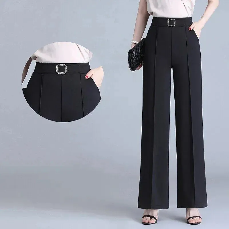 Classic High Waist Wide Leg Pants Office Lady Loose Thin Black Trousers  New Formal Chic Pants