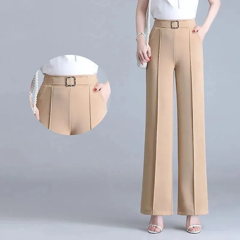 Classic High Waist Wide Leg Pants Office Lady Loose Thin Black Trousers  New Formal Chic Pants