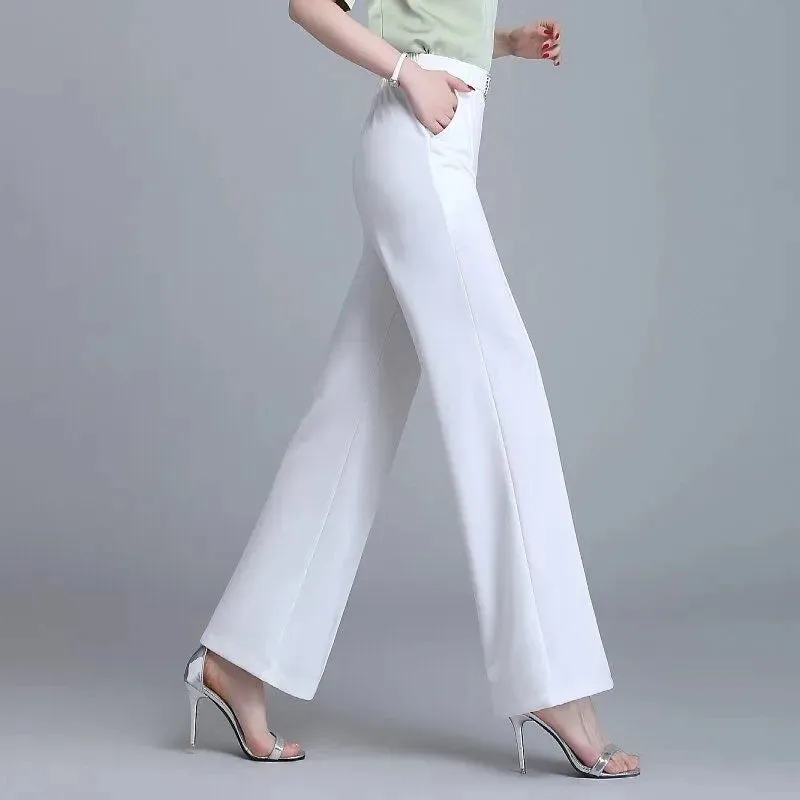 Classic High Waist Wide Leg Pants Office Lady Loose Thin Black Trousers  New Formal Chic Pants