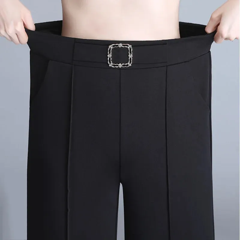 Classic High Waist Wide Leg Pants Office Lady Loose Thin Black Trousers  New Formal Chic Pants
