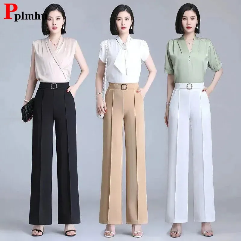 Classic High Waist Wide Leg Pants Office Lady Loose Thin Black Trousers  New Formal Chic Pants