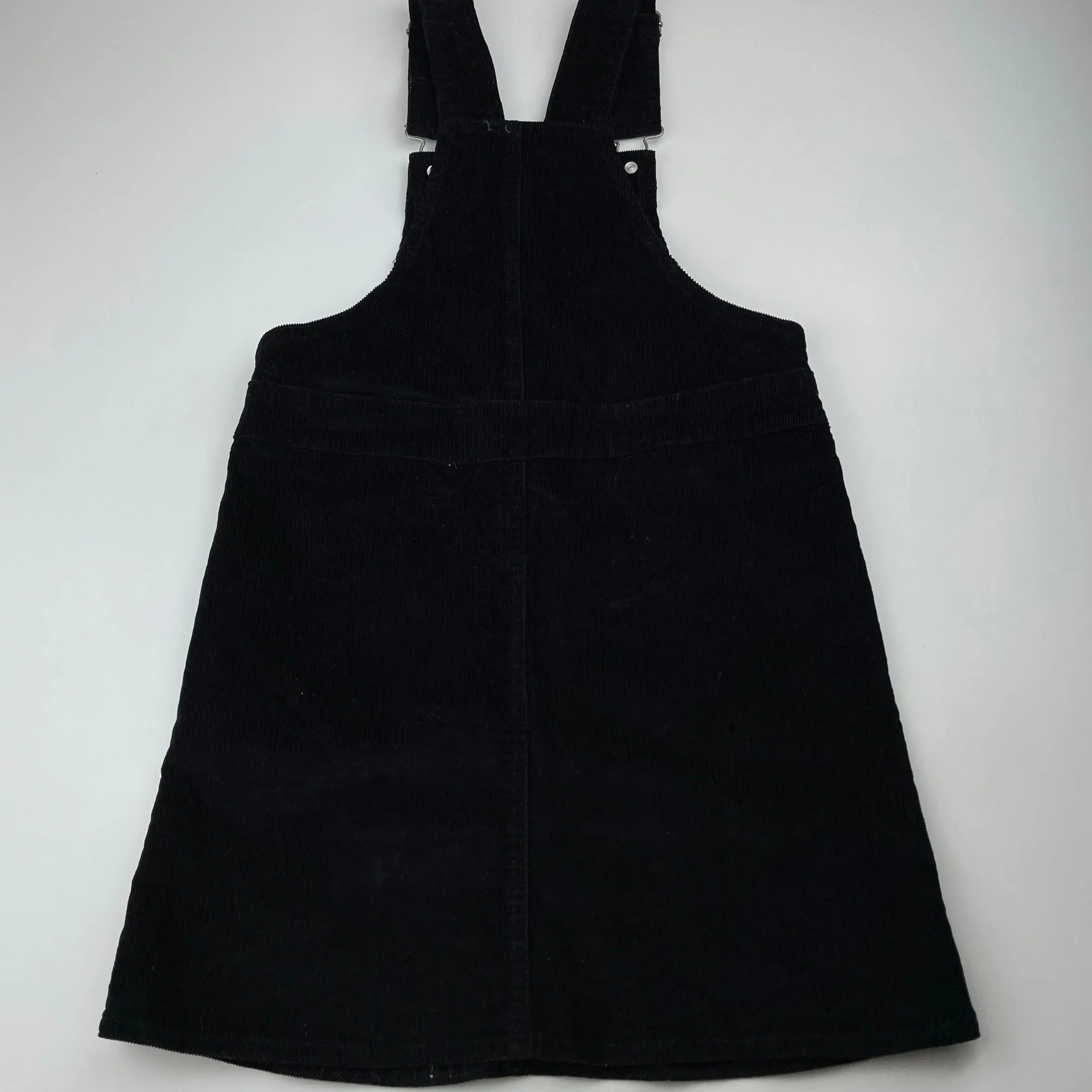 Clothing & Co black stretch corduroy overalls dress / pinafore, size 7, Pre-loved
