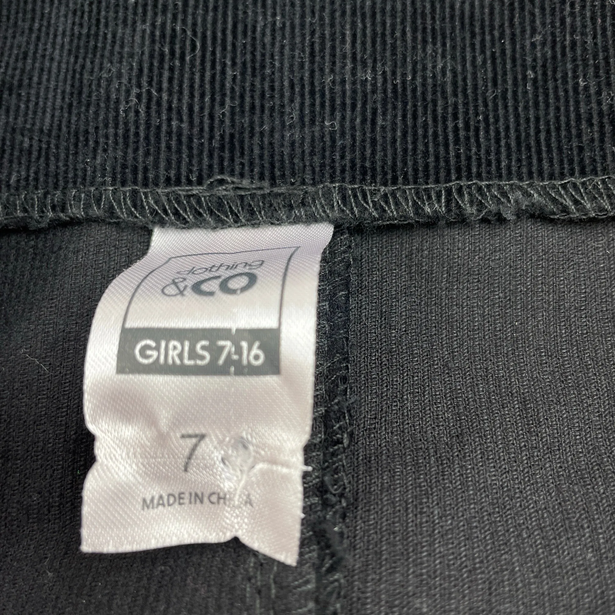 Clothing & Co black stretch corduroy overalls dress / pinafore, size 7, Pre-loved