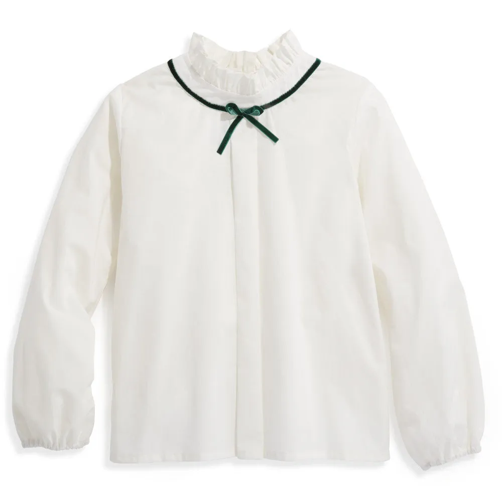 Contrast Trim Keller Blouse -- White w/ Green