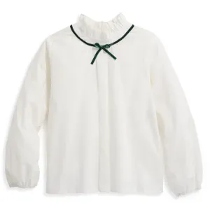 Contrast Trim Keller Blouse -- White w/ Green