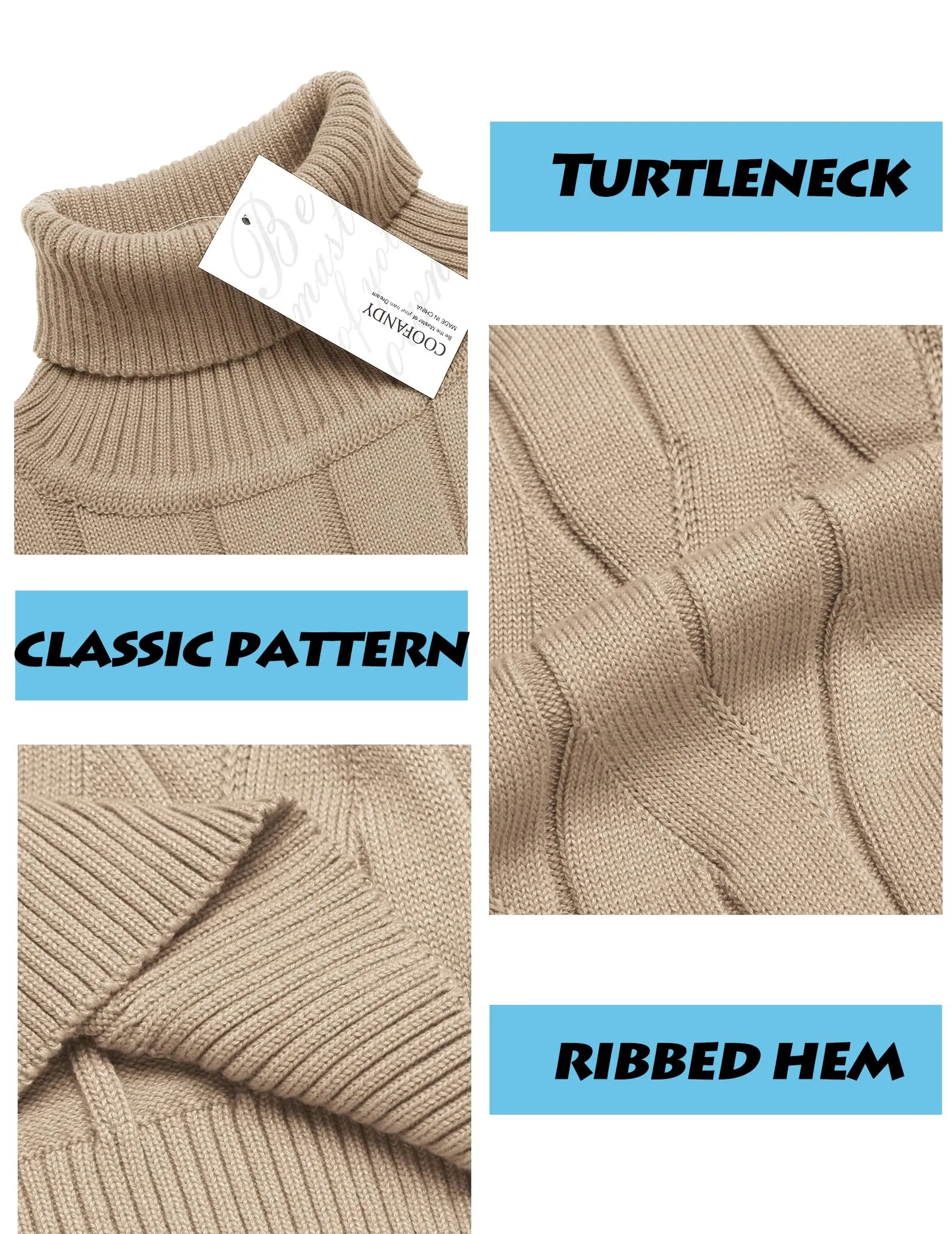 COOFANDY Men's Slim Fit Turtleneck Sweater Long Sleeve Casual Knitted Pullover Sweaters