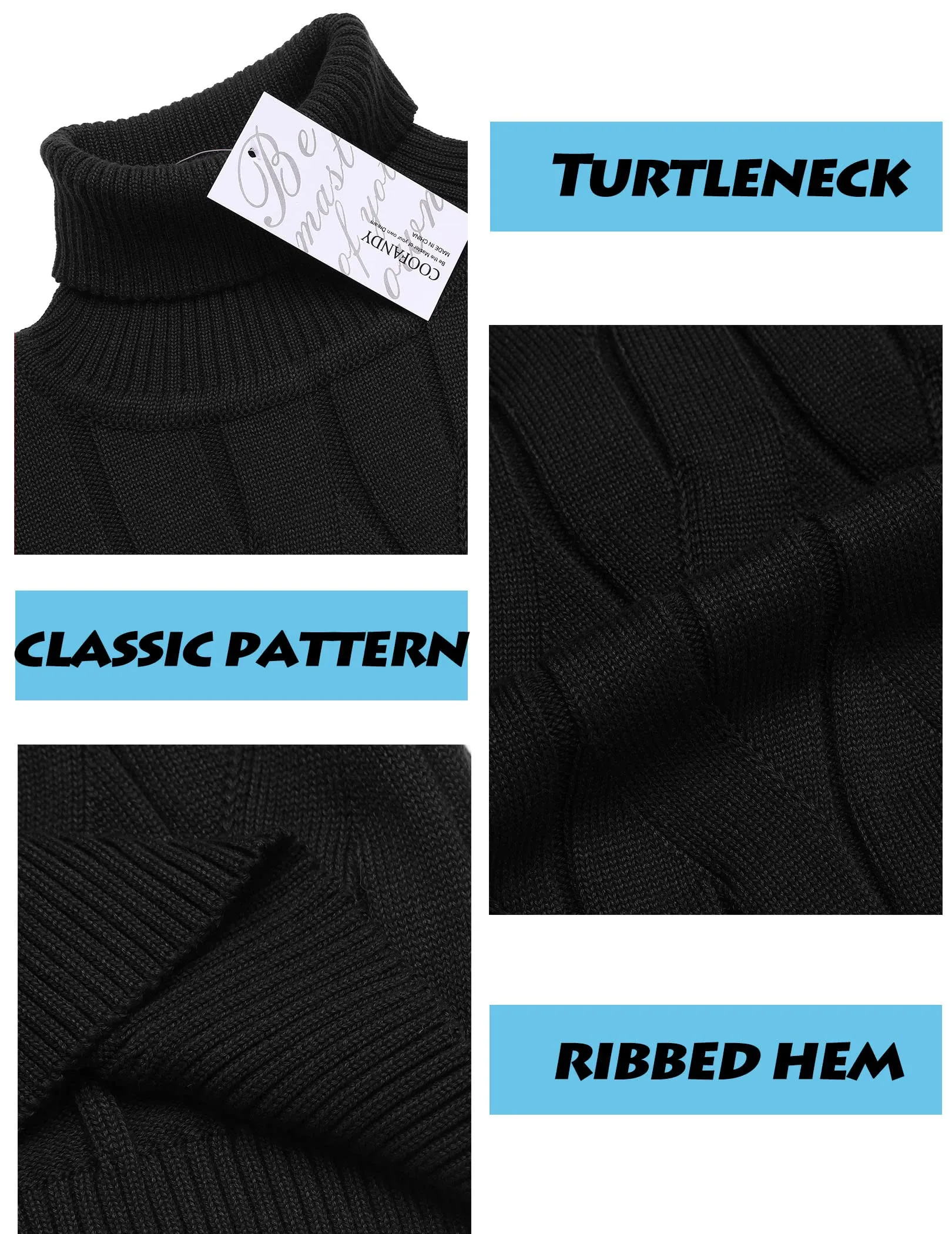 COOFANDY Men's Slim Fit Turtleneck Sweater Long Sleeve Casual Knitted Pullover Sweaters