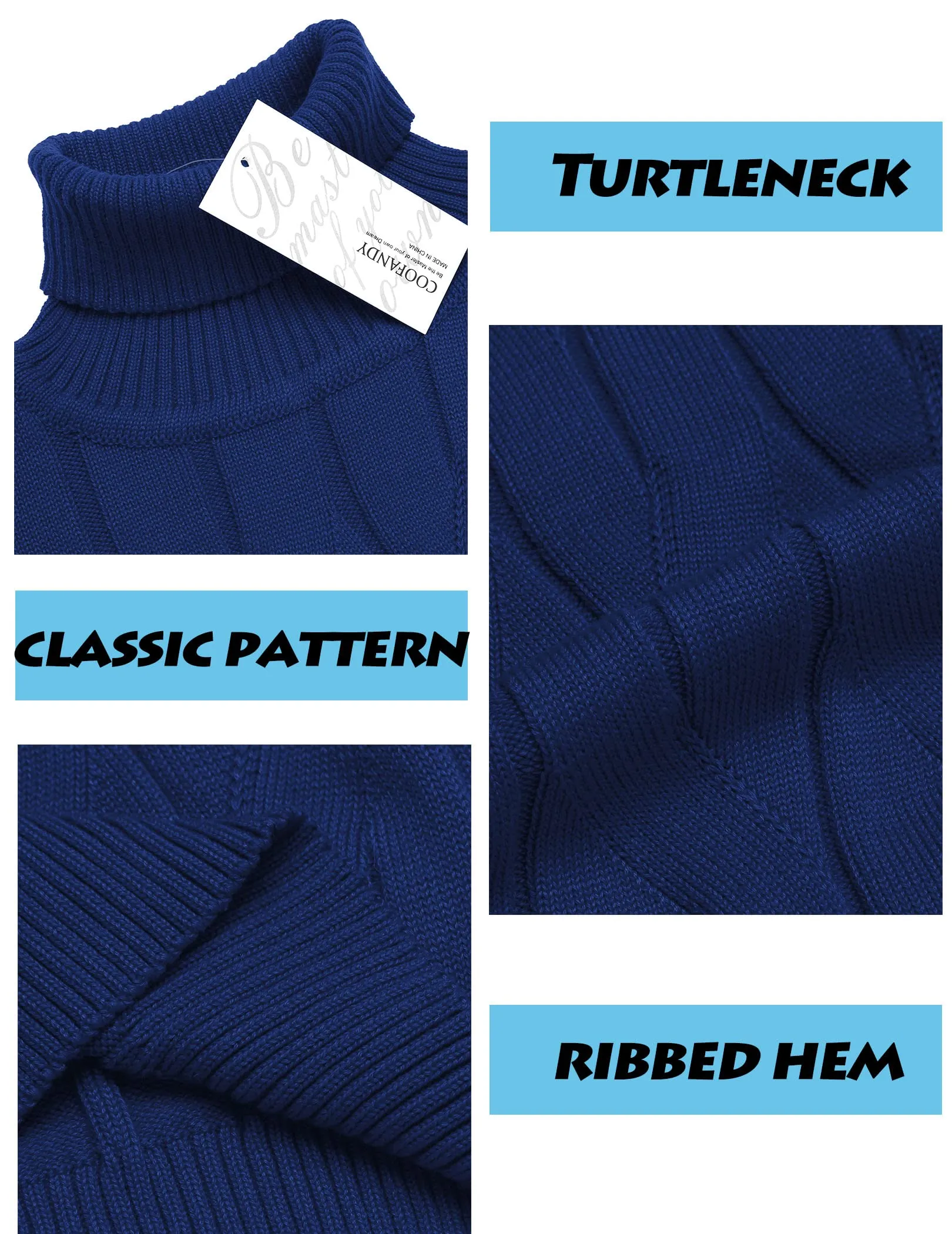 COOFANDY Men's Slim Fit Turtleneck Sweater Long Sleeve Casual Knitted Pullover Sweaters