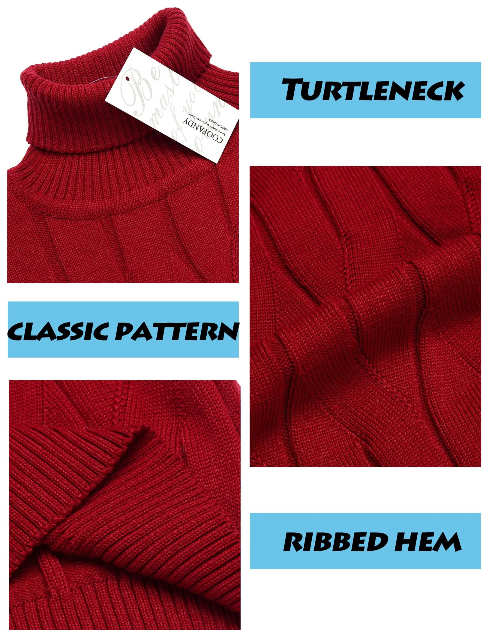 COOFANDY Men's Slim Fit Turtleneck Sweater Long Sleeve Casual Knitted Pullover Sweaters