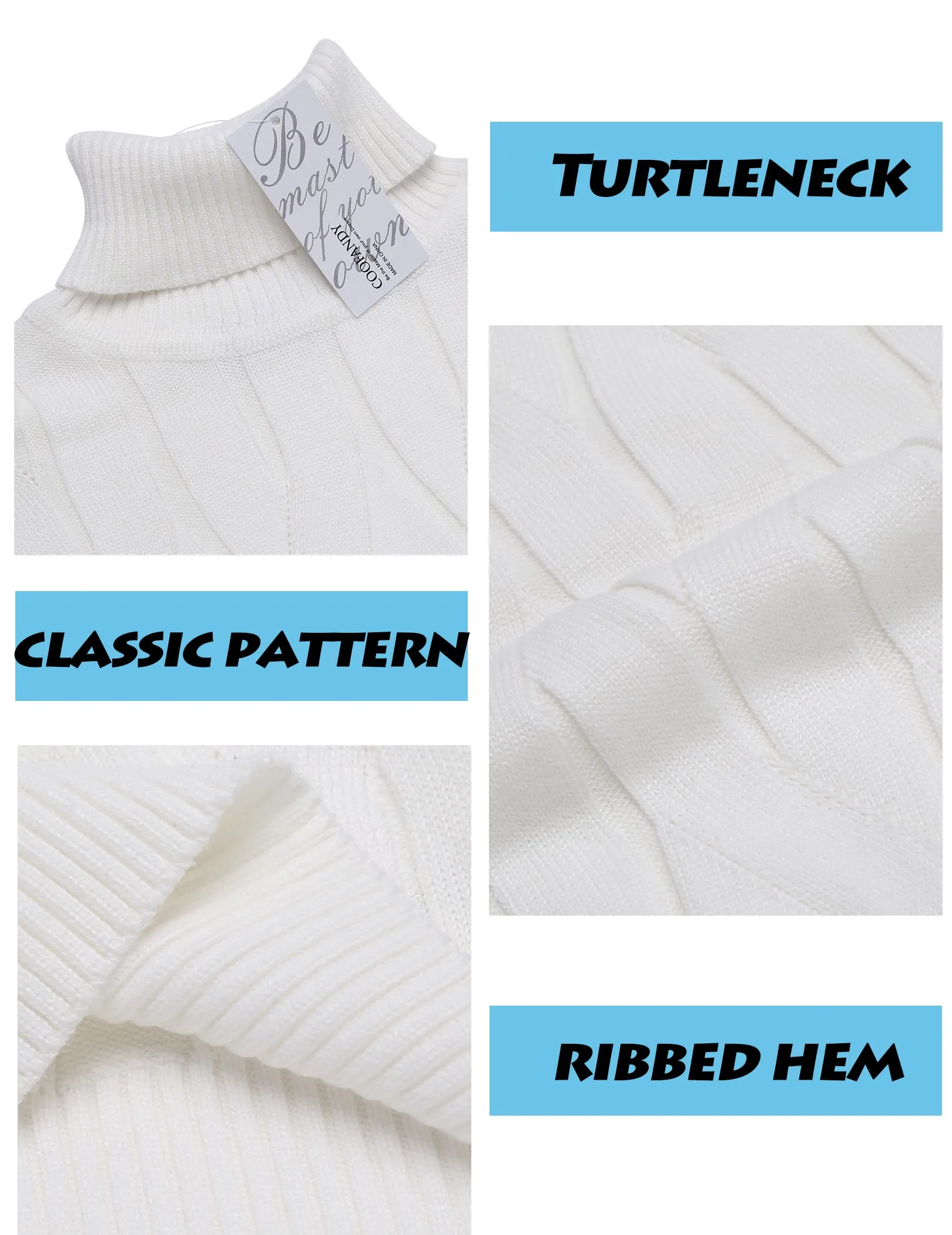 COOFANDY Men's Slim Fit Turtleneck Sweater Long Sleeve Casual Knitted Pullover Sweaters